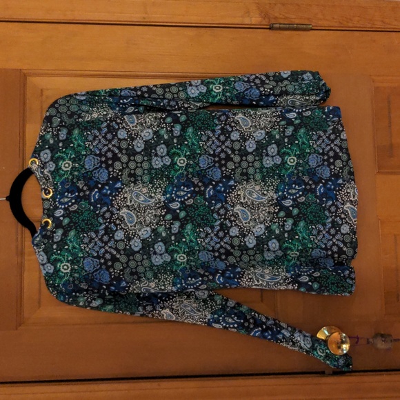 Michael Kors Lace Front V Neck Long Sleeve Blouse Blue Green Size S - Picture 7 of 12